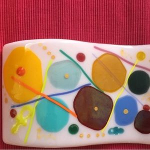 “Pink light “Handmade Fused Art Glass Wave “  9.5”x 5.5”Freestanding Art